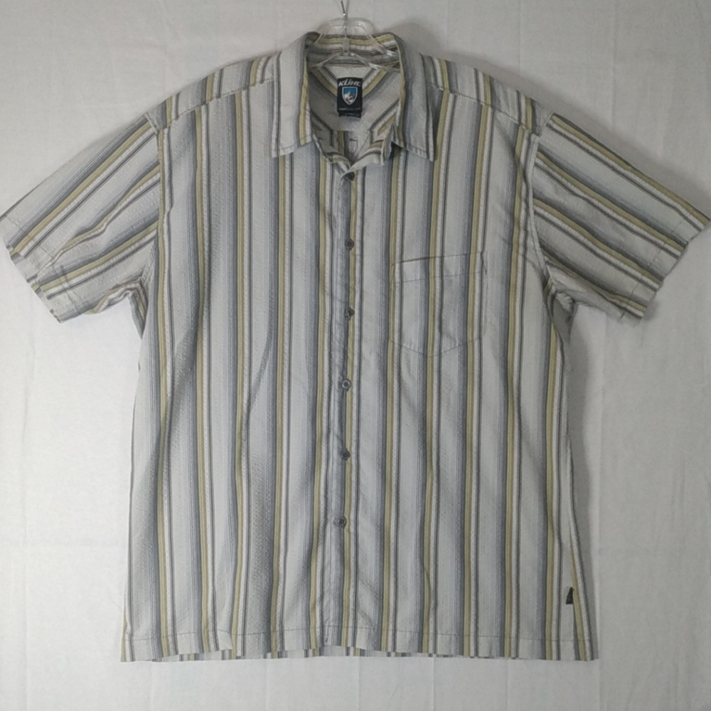 Kuhl Button Up Shirt Mens XL Textured Organic Cotton Blend Striped Outdoors